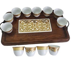Vintage Georges Briard Tray and‎ Coffee 12 Gold Cup Set